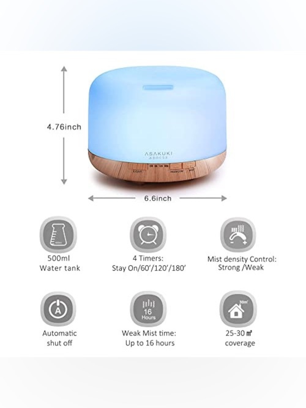 ASAKUKI 500ml Premium Essential Oil Diffuser - Picture 4 of 9